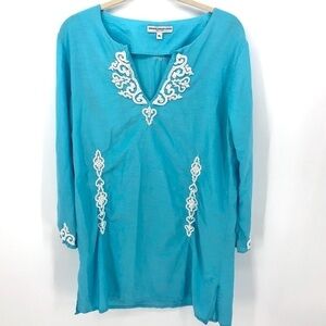 Armand Diradourian New York Tunic Top Womens XL Swim Coverup Beaded Boho Indie